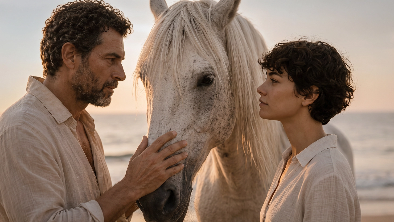 A father and his son with a horse at golden hour in Tuscany, what this day gives them A father and his son with a horse at golden hour in Tuscany, what this day gives them