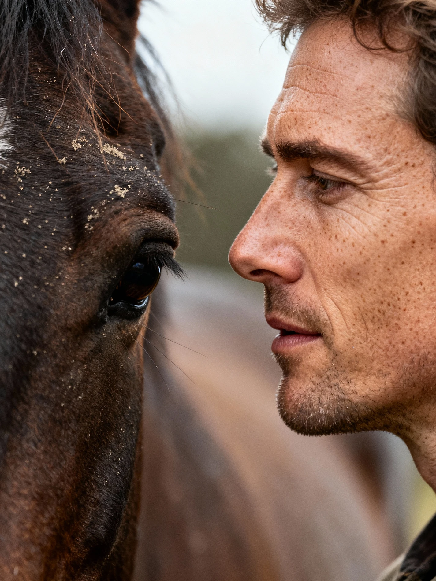 A horse and a person connecting at Alterreno equestrian centre in Tuscany A horse and a person connecting at Alterreno equestrian centre in Tuscany